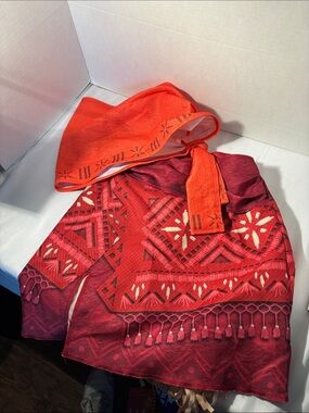 Disney Moana Red and Orange Tribal Print Kids Costume Skirt with Sash